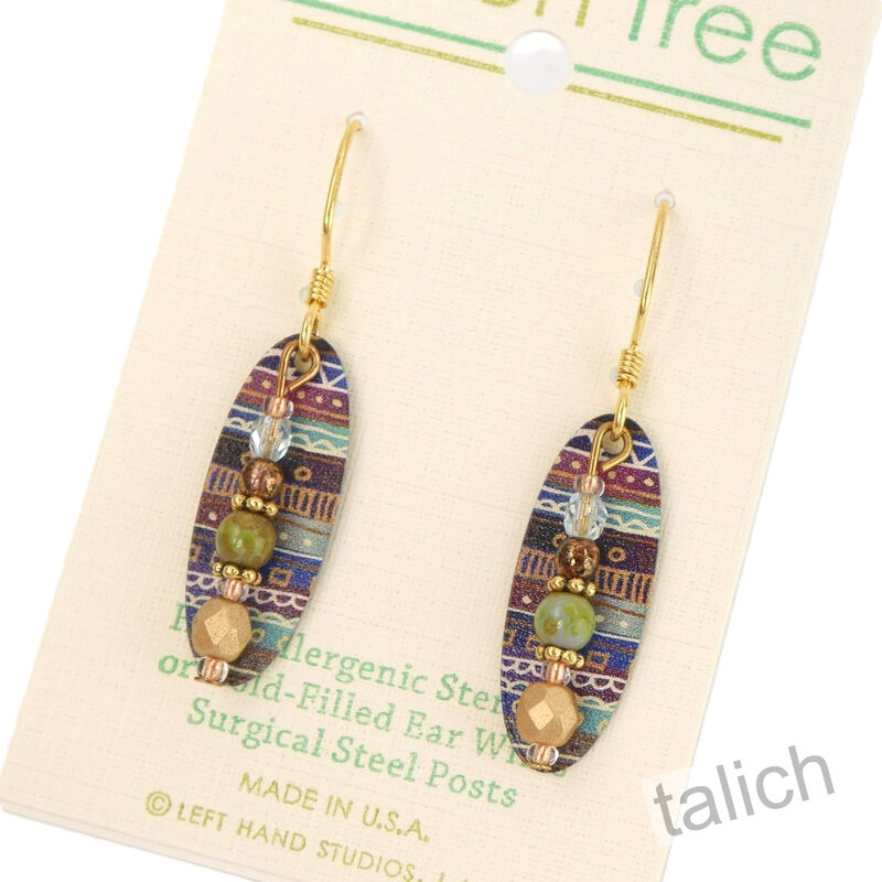 Lemon Tree Earrings - Tribal Print Oval with Bead Drop - product image 
