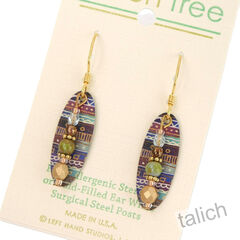 Lemon Tree Earrings - Tribal Print Oval with Bead Drop - product images 3 of 4
