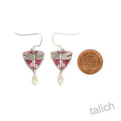 Lemon Tree - Dragonfly Charm Pink Floral Earrings with White Pearl Drop - product images 4 of 4