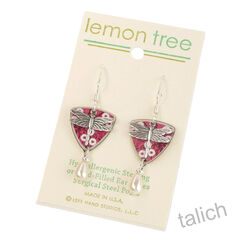 Lemon Tree - Dragonfly Charm Pink Floral Earrings with White Pearl Drop - product images 2 of 4