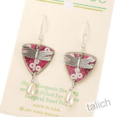 Lemon Tree - Dragonfly Charm Pink Floral Earrings with White Pearl Drop - product images 3 of 4