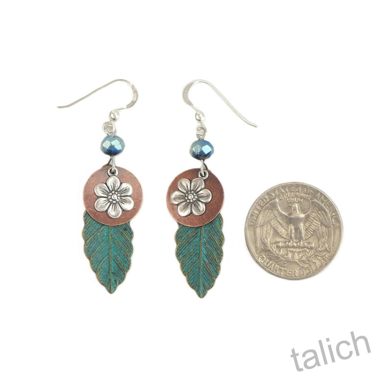 Lemon Tree - Green Leaf Earrings with Flower Charm  - product image 
