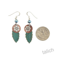 Lemon Tree - Green Leaf Earrings with Flower Charm  - product images 4 of 4
