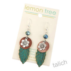 Lemon Tree - Green Leaf Earrings with Flower Charm  - product images 2 of 4