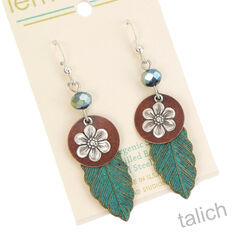 Lemon Tree - Green Leaf Earrings with Flower Charm  - product images 3 of 4
