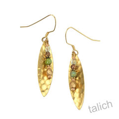 Lemon Tree - Hammered Brass Leaf Earrings with Bead Stack Drop - product images 1 of 4