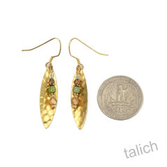 Lemon Tree - Hammered Brass Leaf Earrings with Bead Stack Drop - product images 4 of 4