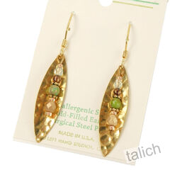Lemon Tree - Hammered Brass Leaf Earrings with Bead Stack Drop - product images 3 of 4