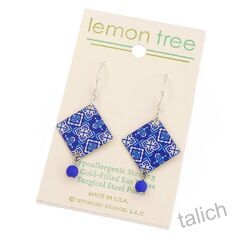 Lemon Tree - Blue and White Moroccan Tile Drop Earrings with Bead - product images 2 of 4