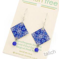 Lemon Tree - Blue and White Moroccan Tile Drop Earrings with Bead - product images 3 of 4