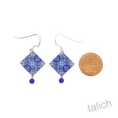 Lemon Tree - Blue and White Moroccan Tile Drop Earrings with Bead - product images 4 of 4