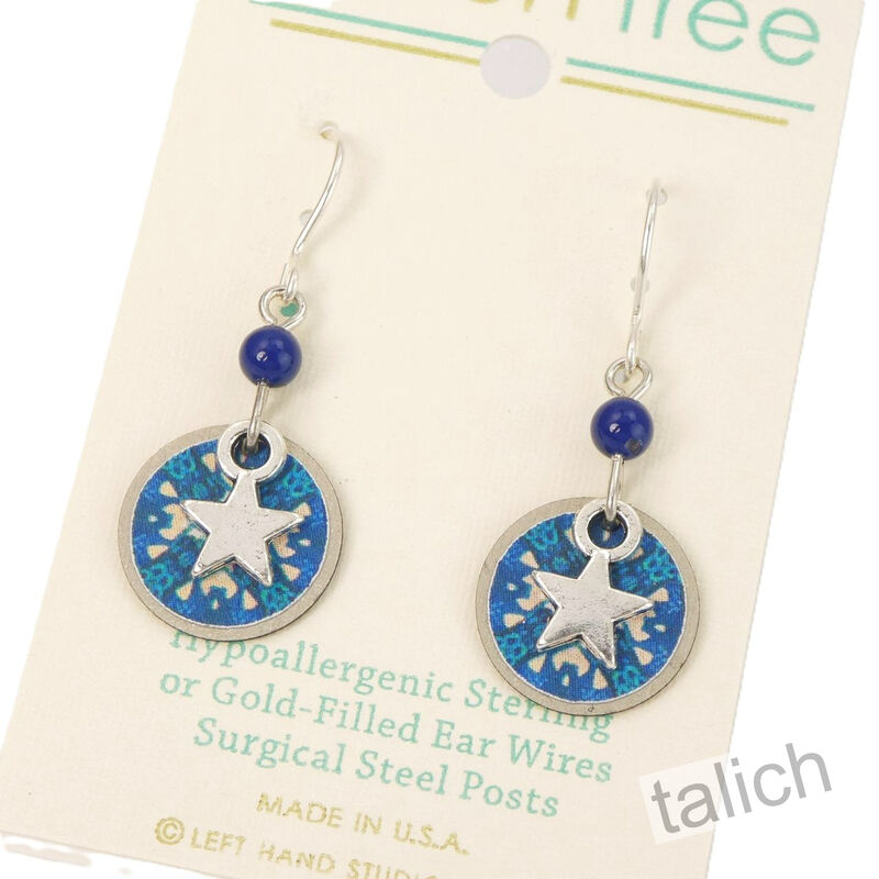 Lemon Tree - Blue Art Print Small Disc Earrings with Star Charm - product image 