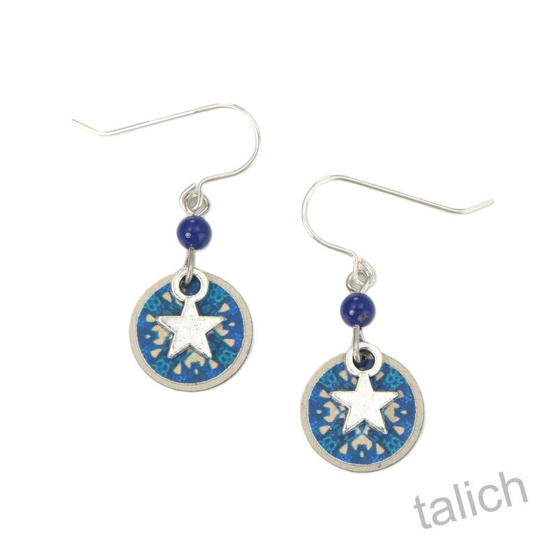 Lemon Tree - Blue Art Print Small Disc Earrings with Star Charm - product image 