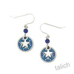 Lemon Tree - Blue Art Print Small Disc Earrings with Star Charm - product images 1 of 4