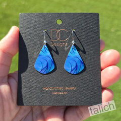 DC Designs - Blue Waves Abstract Art Print Teardrop Earrings Sterling Silver Hook - product images 4 of 4