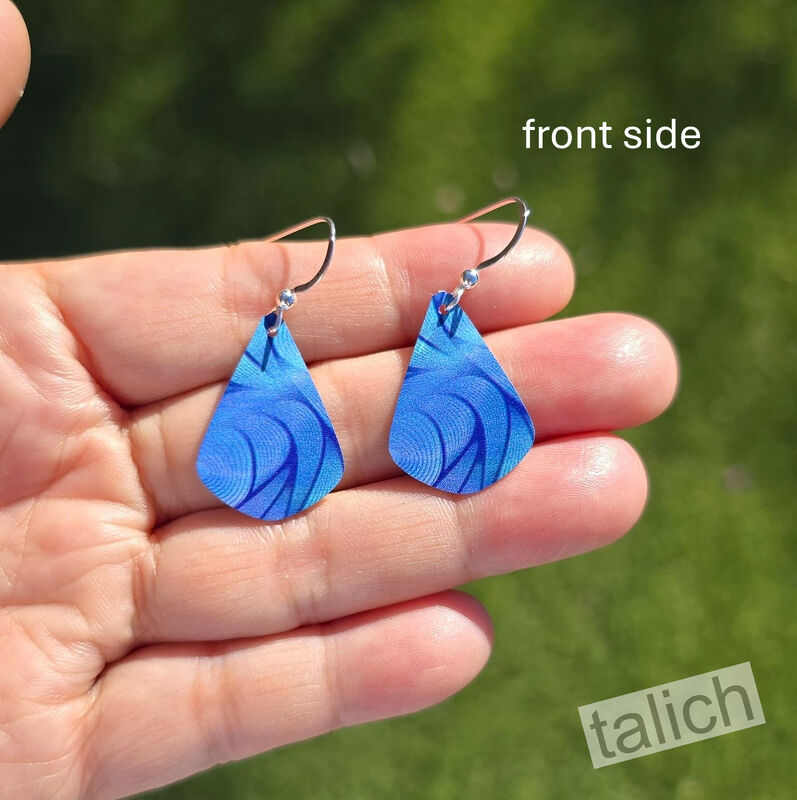 DC Designs - Blue Waves Abstract Art Print Teardrop Earrings Sterling Silver Hook - product image 