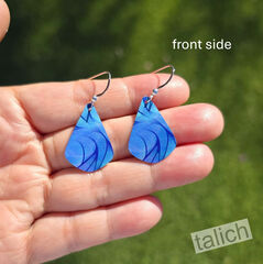 DC Designs - Blue Waves Abstract Art Print Teardrop Earrings Sterling Silver Hook - product images 2 of 4