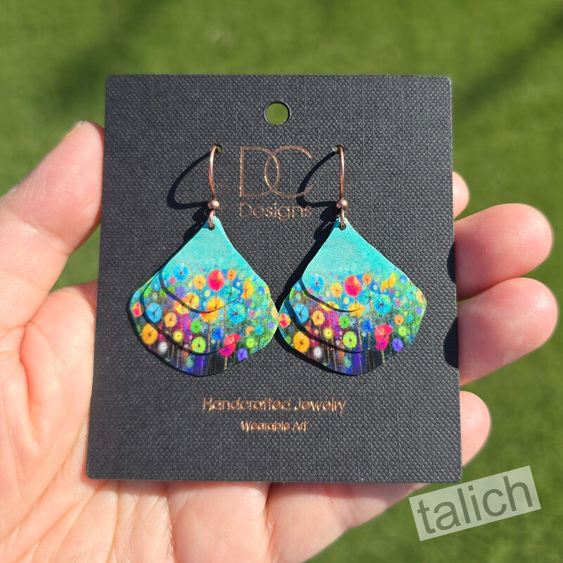 DC Designs - Watercolor Meadow Flowers Layered Wide Teardrop Earrings 27NGE - product image 