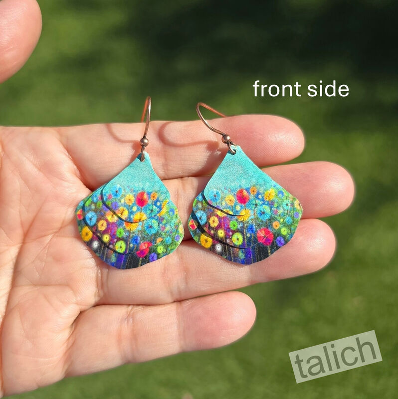 DC Designs - Watercolor Meadow Flowers Layered Wide Teardrop Earrings 27NGE - product image 