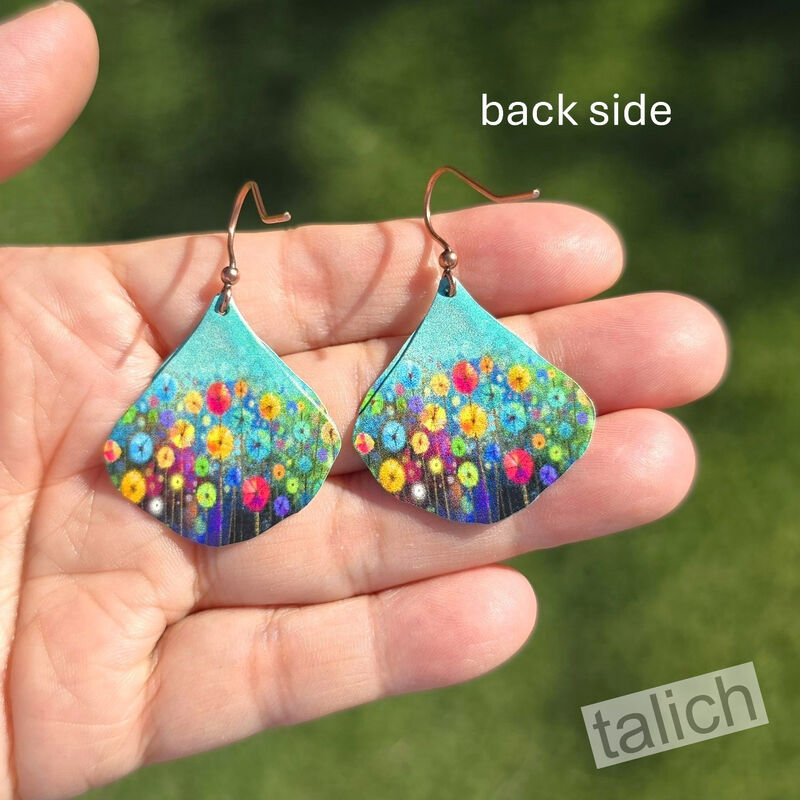 DC Designs - Watercolor Meadow Flowers Layered Wide Teardrop Earrings 27NGE - product image 