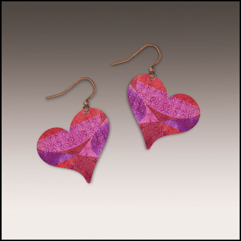 DC,Designs,-,Sideways,Pink,Heart,Drop,Earrings,DC Designs Jewelry, Art Print Earrings, DC Designs Earrings, Handmade Colorado