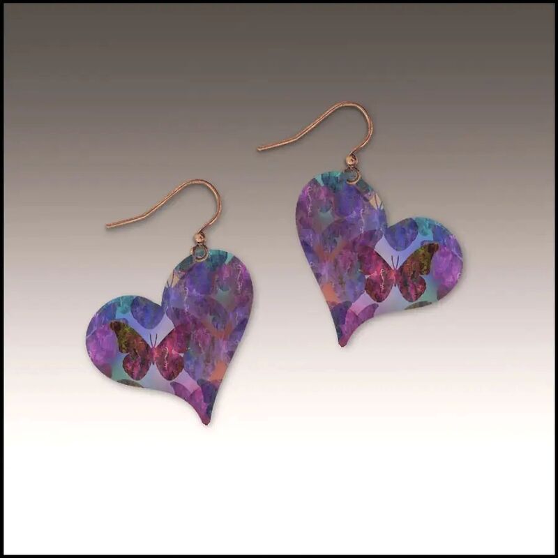 DC Designs - Purple Butterfly Pattern Sideways Heart Drop Earrings - product image 