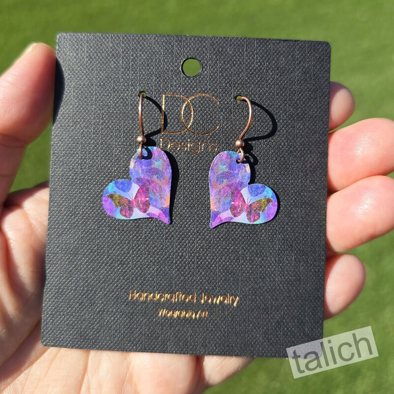 DC Designs - Purple Butterfly Pattern Sideways Heart Drop Earrings - product image 