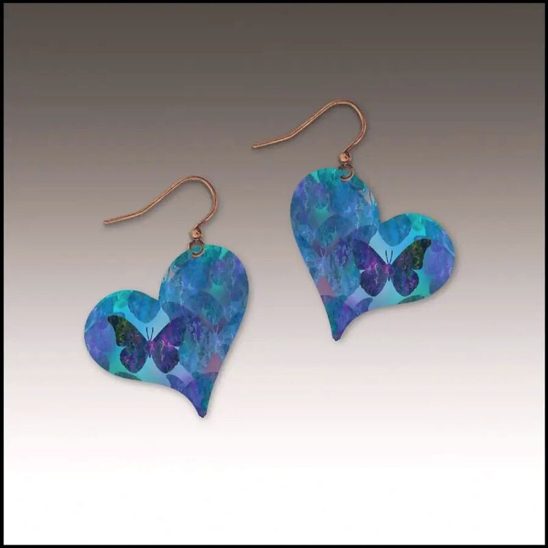 DC Designs - Blue Butterfly Pattern Sideways Heart Drop Earrings - product image 