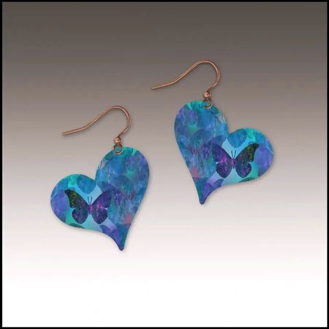 DC,Designs,-,Blue,Butterfly,Pattern,Sideways,Heart,Drop,Earrings,DC Designs Jewelry, Art Print Earrings, DC Designs Earrings, Handmade Colorado