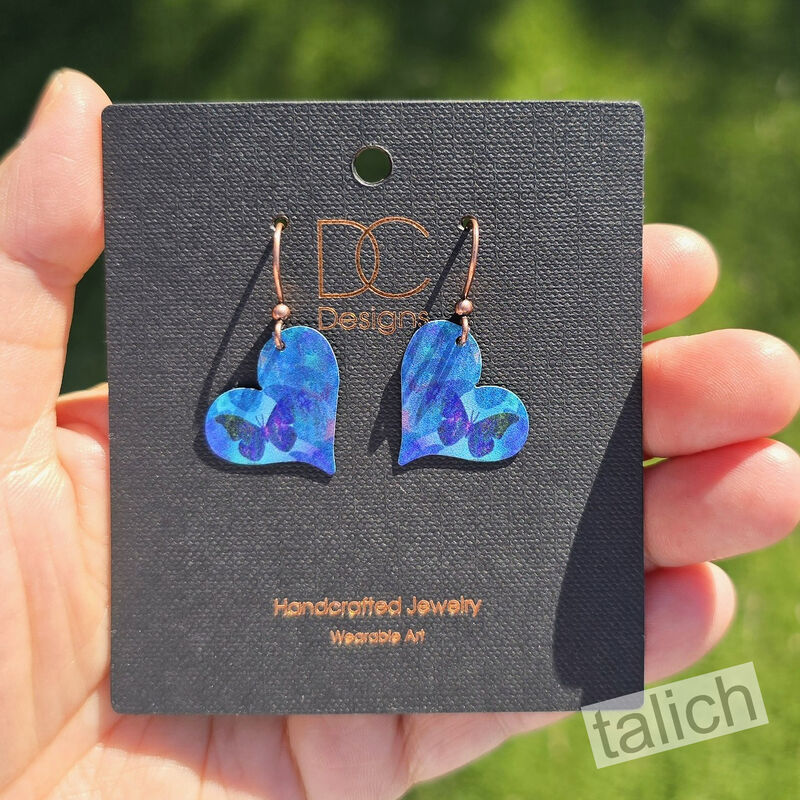 DC Designs - Blue Butterfly Pattern Sideways Heart Drop Earrings - product image 