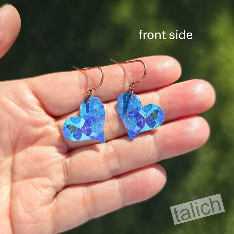 DC Designs - Blue Butterfly Pattern Sideways Heart Drop Earrings - product image 