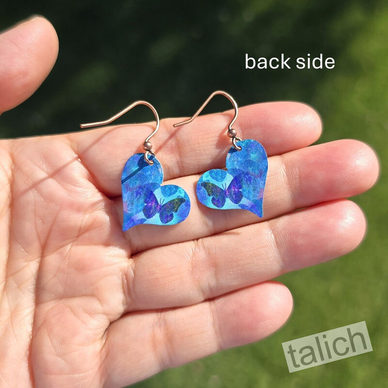 DC Designs - Blue Butterfly Pattern Sideways Heart Drop Earrings - product image 