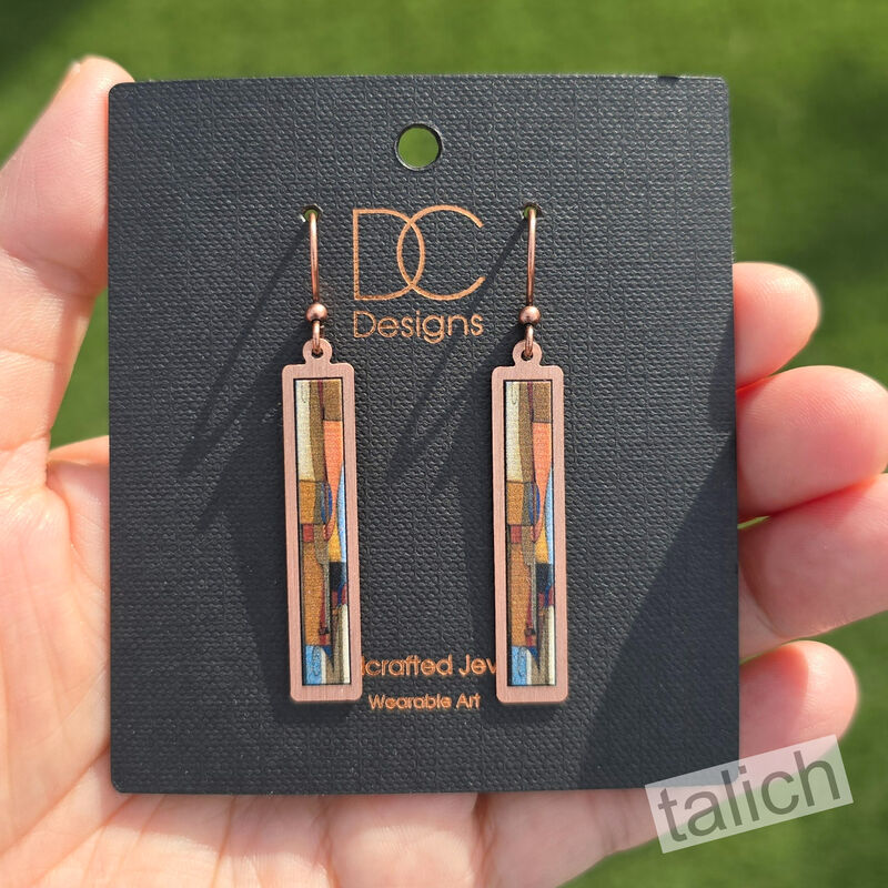 DC Designs - Abstract Shapes Art Print Copper Frame Linear Long Column Earrings - product image 