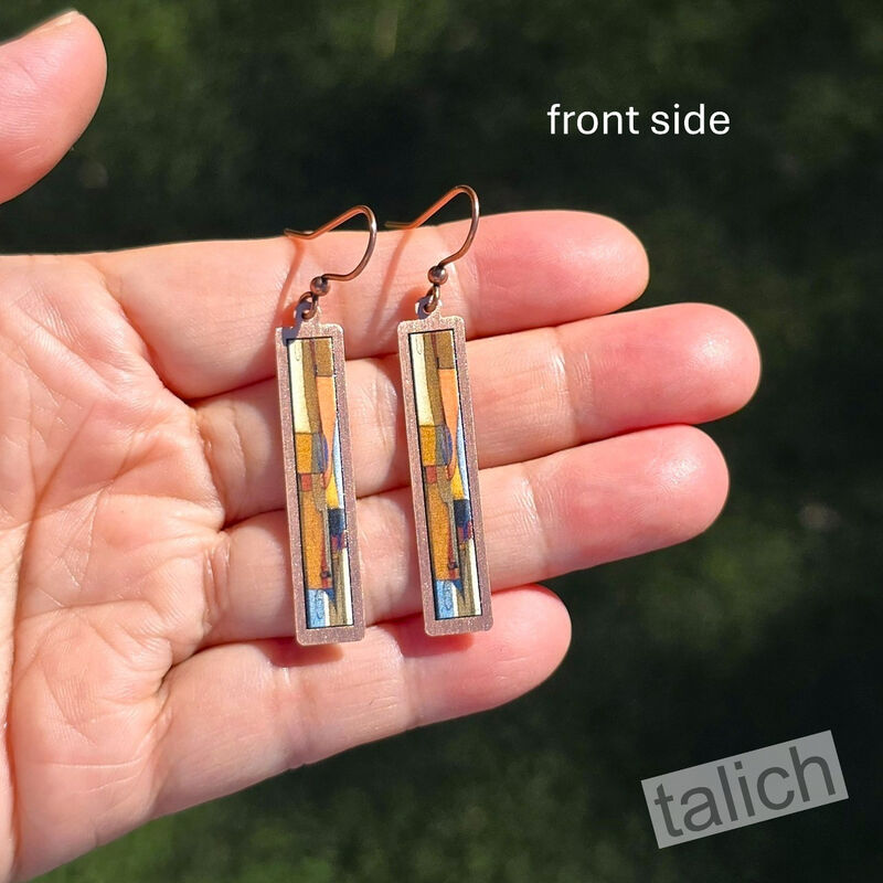 DC Designs - Abstract Shapes Art Print Copper Frame Linear Long Column Earrings - product image 