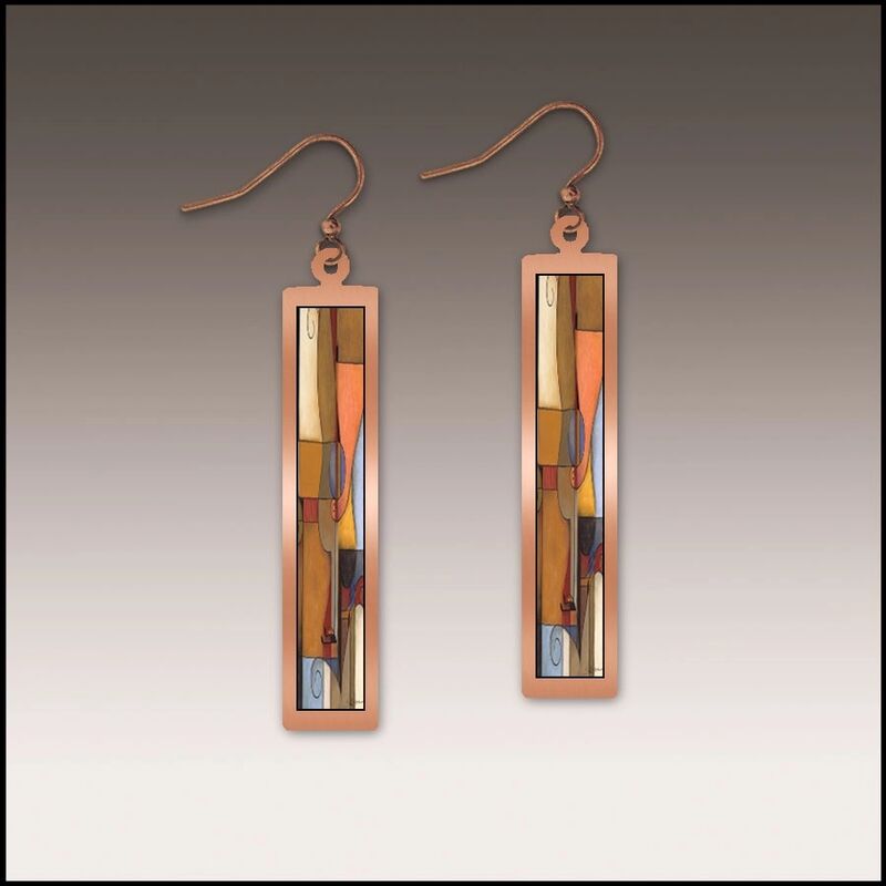 DC Designs - Abstract Shapes Art Print Copper Frame Linear Long Column Earrings - product image 