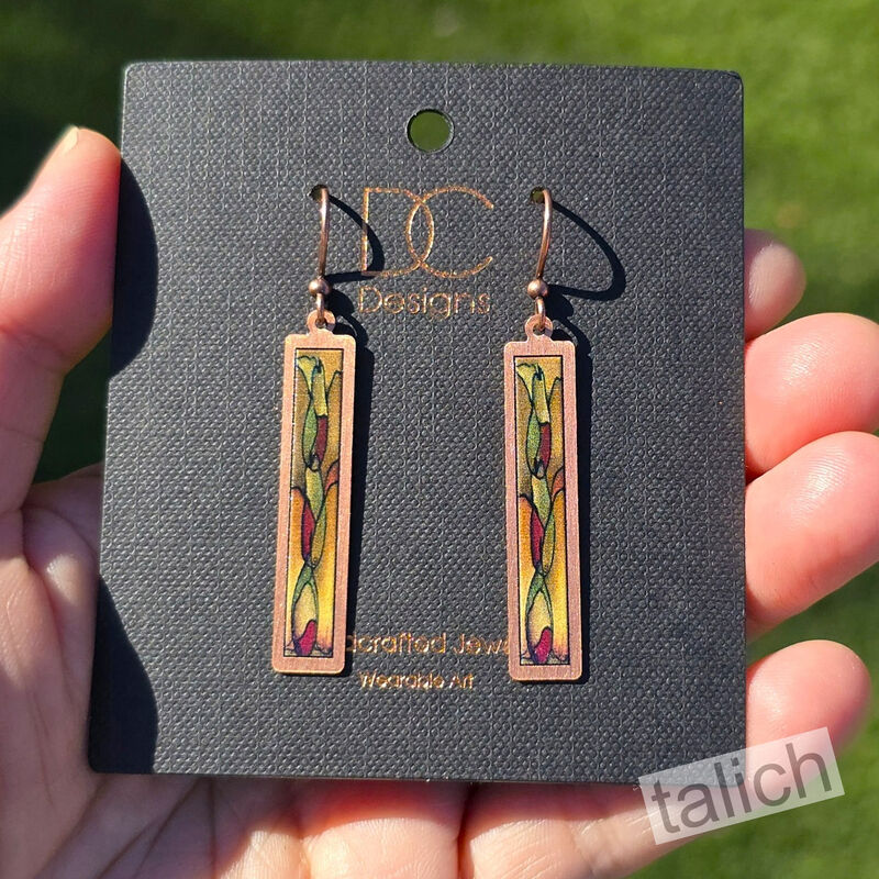 DC Designs - Abstract Pears Fine Art Print Copper Frame Linear Long Column Earrings - product image 