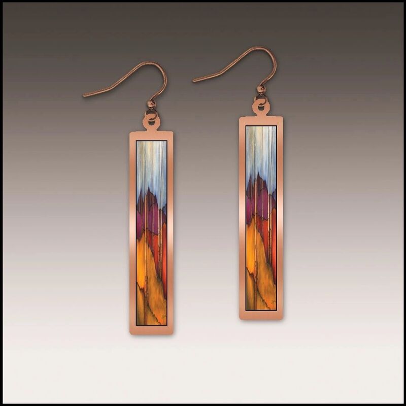 DC Designs - Trees and Hills Art Print Copper Frame Linear Long Column Earrings - product image 