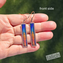 DC Designs - Purple Blue Rust Art Print Copper Frame Linear Long Column Earrings - product images 2 of 4
