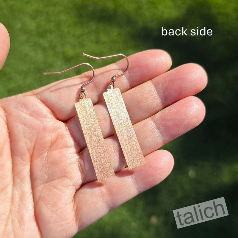 DC Designs - Purple Blue Rust Art Print Copper Frame Linear Long Column Earrings - product image 