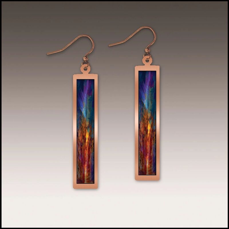 DC Designs - Purple Blue Rust Art Print Copper Frame Linear Long Column Earrings - product image 