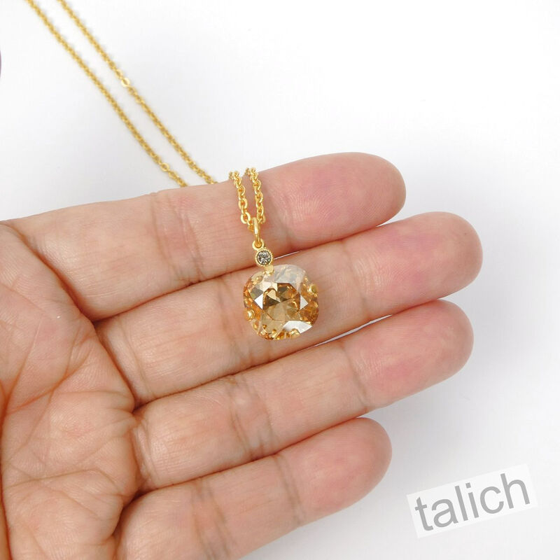 Catherine Popesco Round Crystal Pendant Necklace in Champagne - product image 