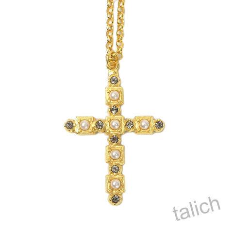 Catherine,Popesco,Cross,Pendant,Necklace,With,Pearl,and,Swarovski,Crystals,Catherine Popesco Necklace, La Vie Parisienne Necklace, Catherine Popesco Jewelry, Catherine Popesco Paris