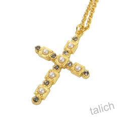 Catherine Popesco Cross Pendant Necklace With Pearl and Swarovski Crystals - product images 2 of 6