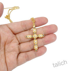 Catherine Popesco Cross Pendant Necklace With Pearl and Swarovski Crystals - product images 5 of 6