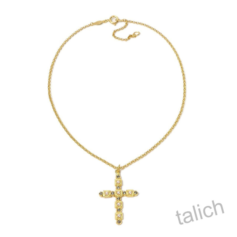 Catherine Popesco Cross Pendant Necklace With Pearl and Swarovski Crystals - product image 