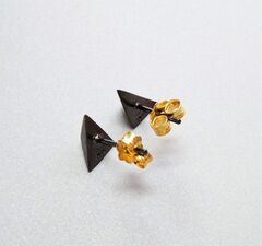 Sterling Silver 3D Pyramid Tiny Stud Earrings in Black and Gold - product images 8 of 9
