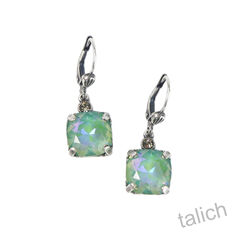 Catherine Popesco Antique Silver Square Swarovski Crystals Drop Earrings in Sage - product images 1 of 4