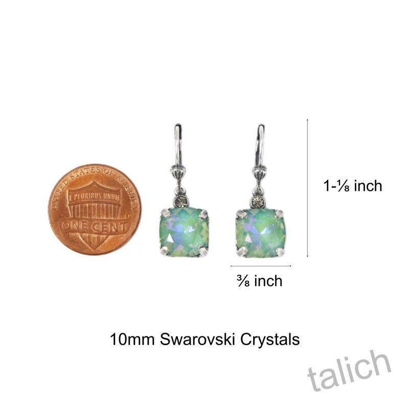 Catherine Popesco Antique Silver Square Swarovski Crystals Drop Earrings in Sage - product image 