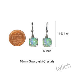 Catherine Popesco Antique Silver Square Swarovski Crystals Drop Earrings in Sage - product images 4 of 4
