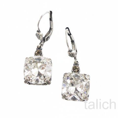 Catherine,Popesco,Antique,Silver,Square,Swarovski,Crystals,Drop,Earrings,in,Clear,Catherine Popesco Earrings, La Vie Parisienne Earrings, Catherine Popesco Jewelry, Catherine Popesco Paris